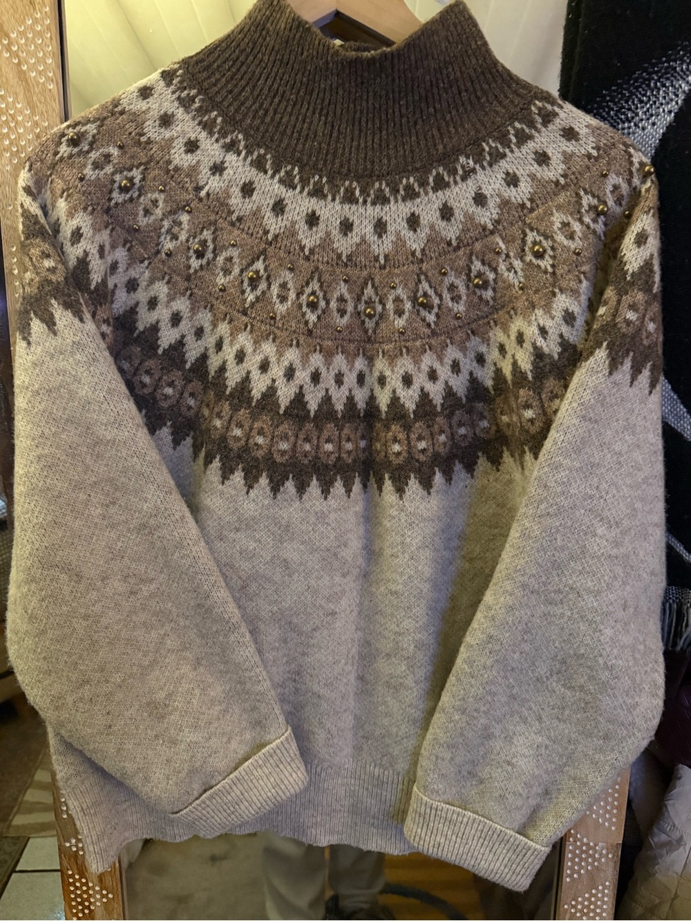 Women’s Fair Isle Wool Sweater - Brown and Cream